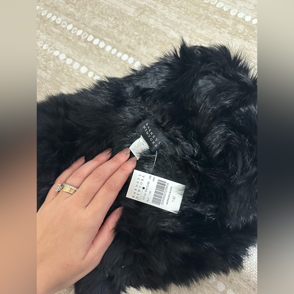 Barney’s New York Elegant Black Faux Fur Infinity Scarf.